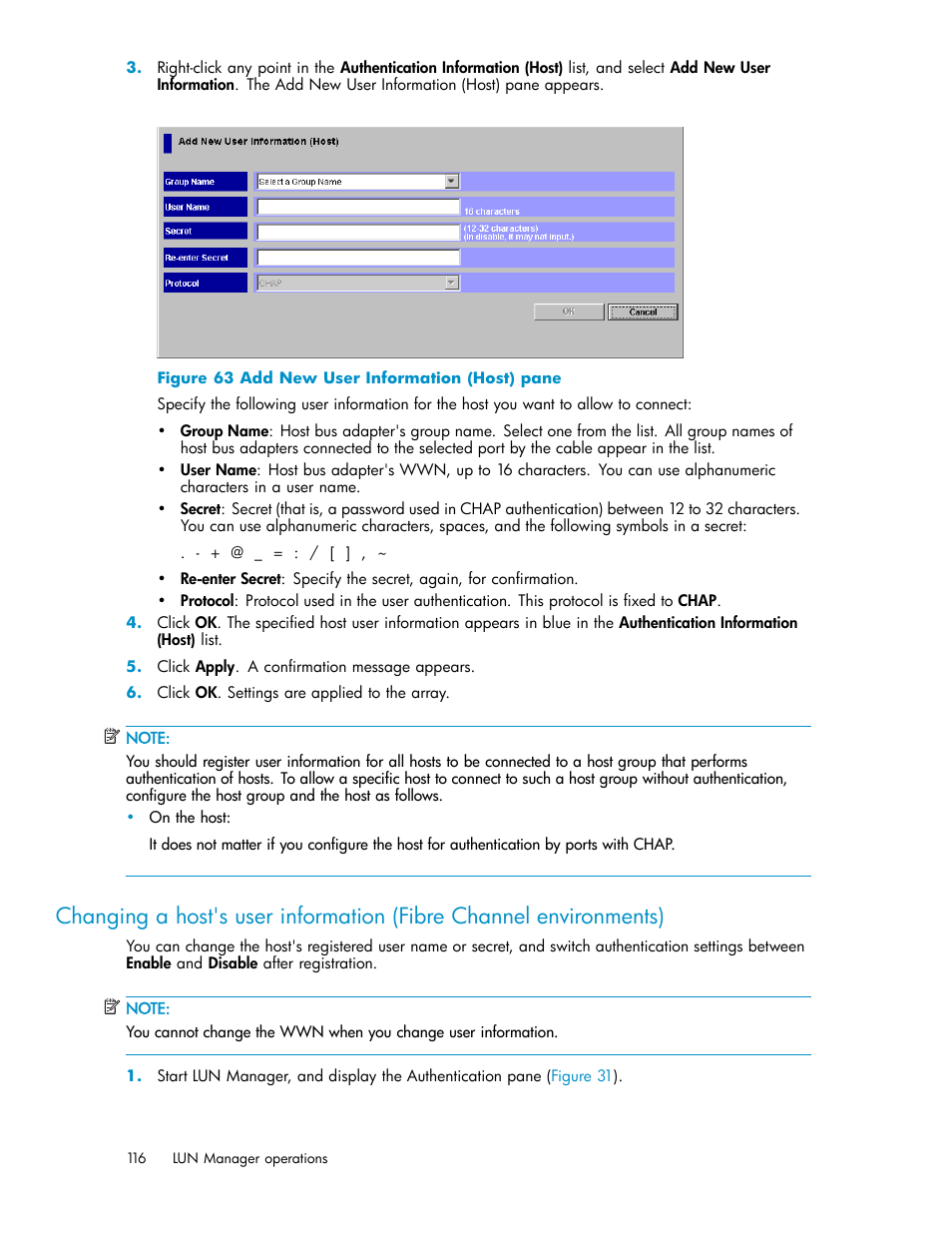 Add new user information (host) pane | HP StorageWorks XP10000 Disk Array User Manual | Page 116 / 220