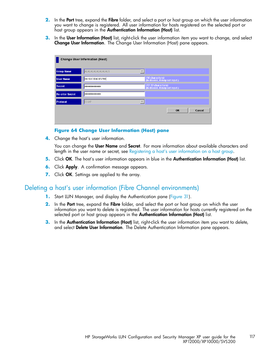 Change user information (host) pane | HP StorageWorks XP10000 Disk Array User Manual | Page 117 / 220