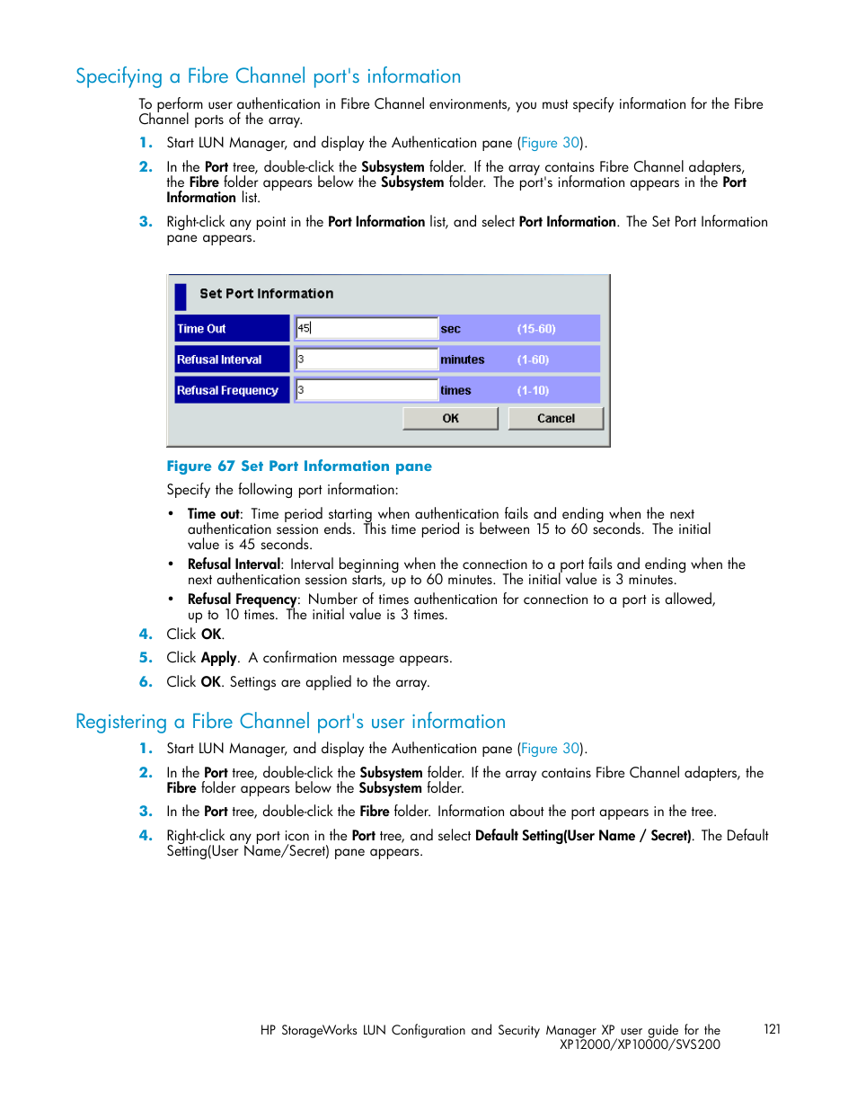 Specifying a fibre channel port's information, Set port information pane | HP StorageWorks XP10000 Disk Array User Manual | Page 121 / 220