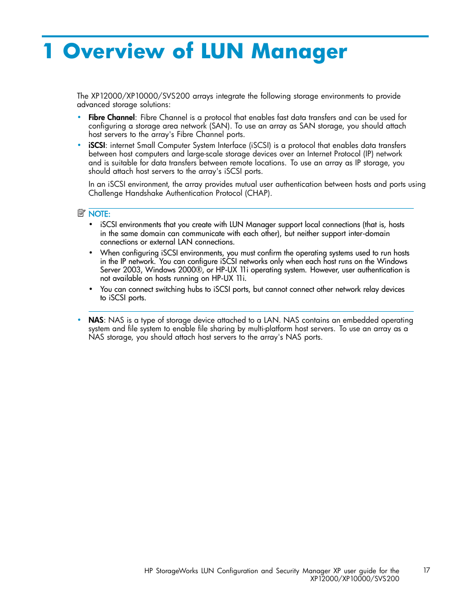 1 overview of lun manager | HP StorageWorks XP10000 Disk Array User Manual | Page 17 / 220
