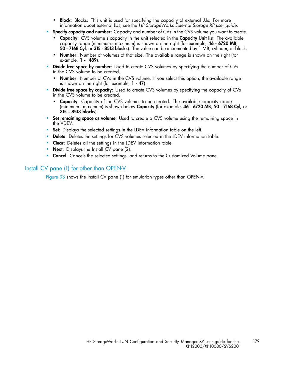 Install cv pane (1) for other than open-v | HP StorageWorks XP10000 Disk Array User Manual | Page 179 / 220