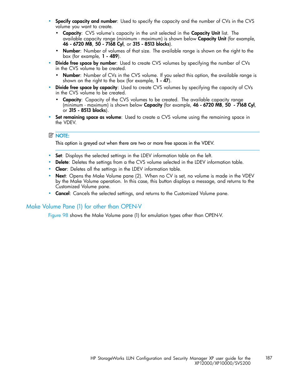 Make volume pane (1) for other than open-v | HP StorageWorks XP10000 Disk Array User Manual | Page 187 / 220