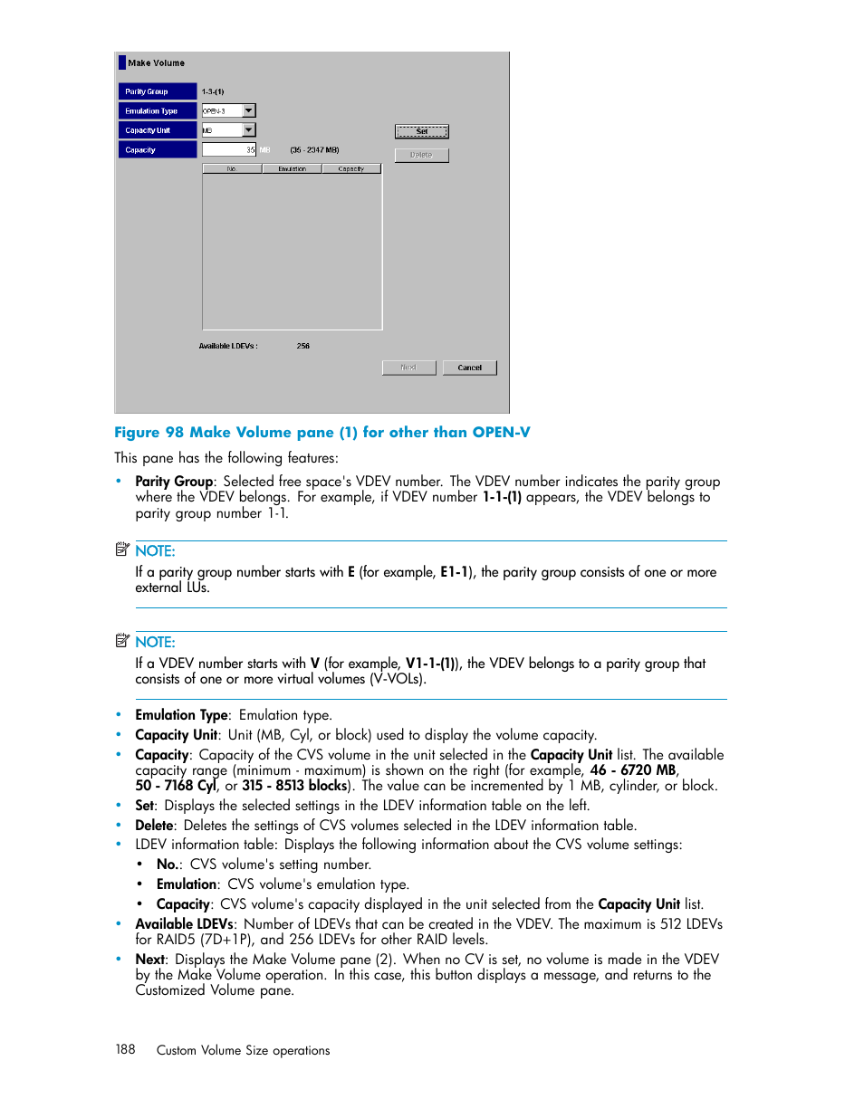 Make volume pane (1) for other than open-v | HP StorageWorks XP10000 Disk Array User Manual | Page 188 / 220