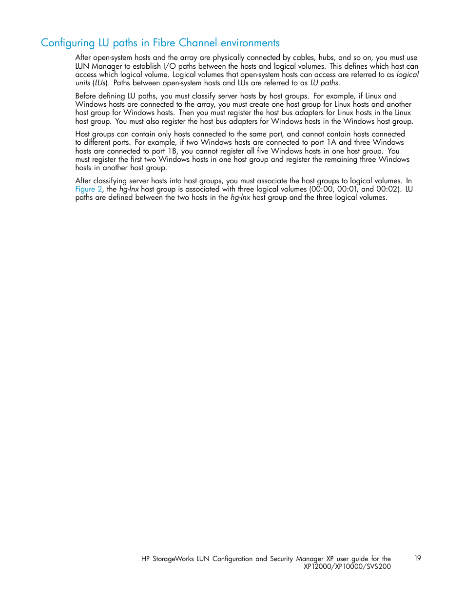 Configuring lu paths in fibre channel environments | HP StorageWorks XP10000 Disk Array User Manual | Page 19 / 220