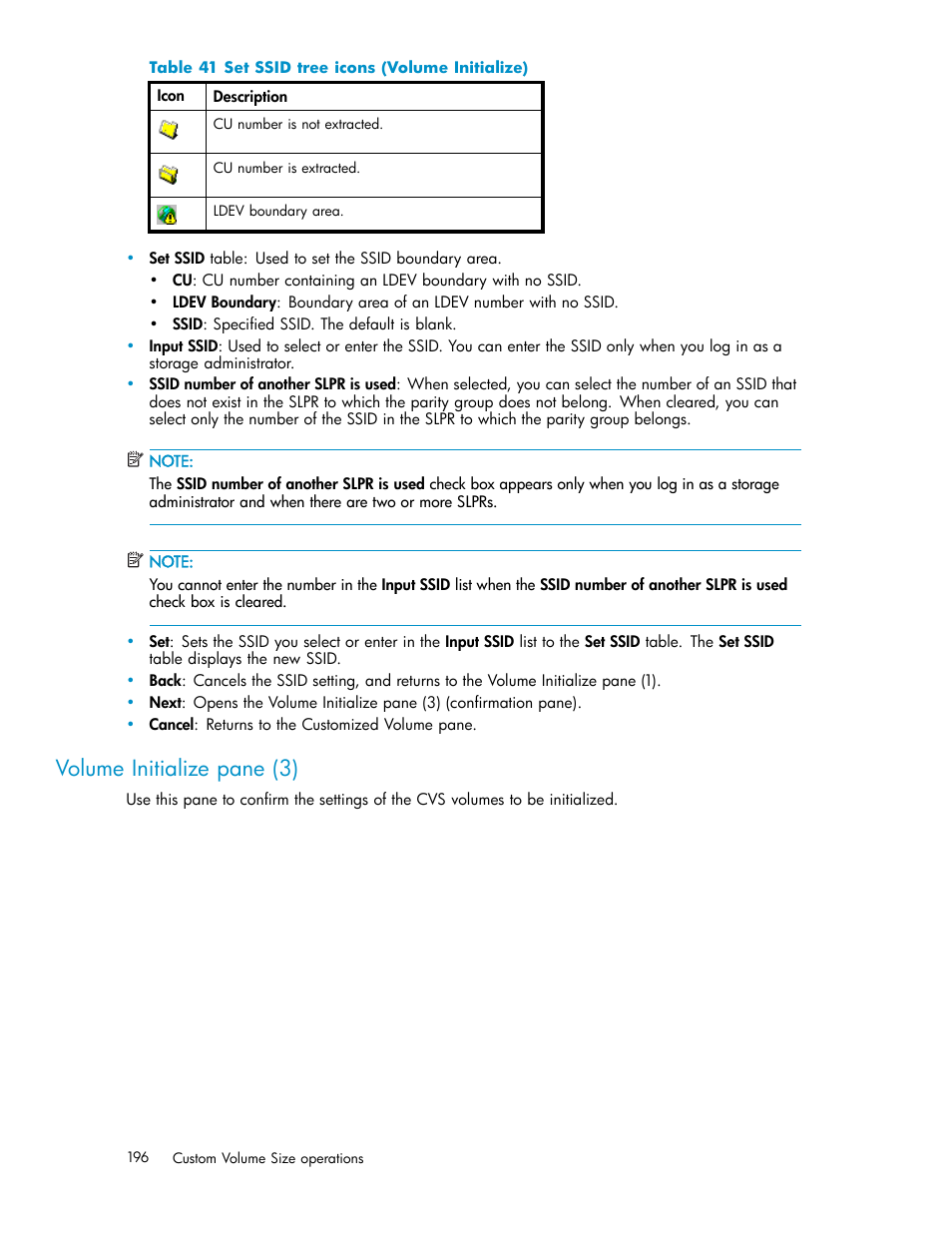 Volume initialize pane (3), Set ssid tree icons (volume initialize) | HP StorageWorks XP10000 Disk Array User Manual | Page 196 / 220