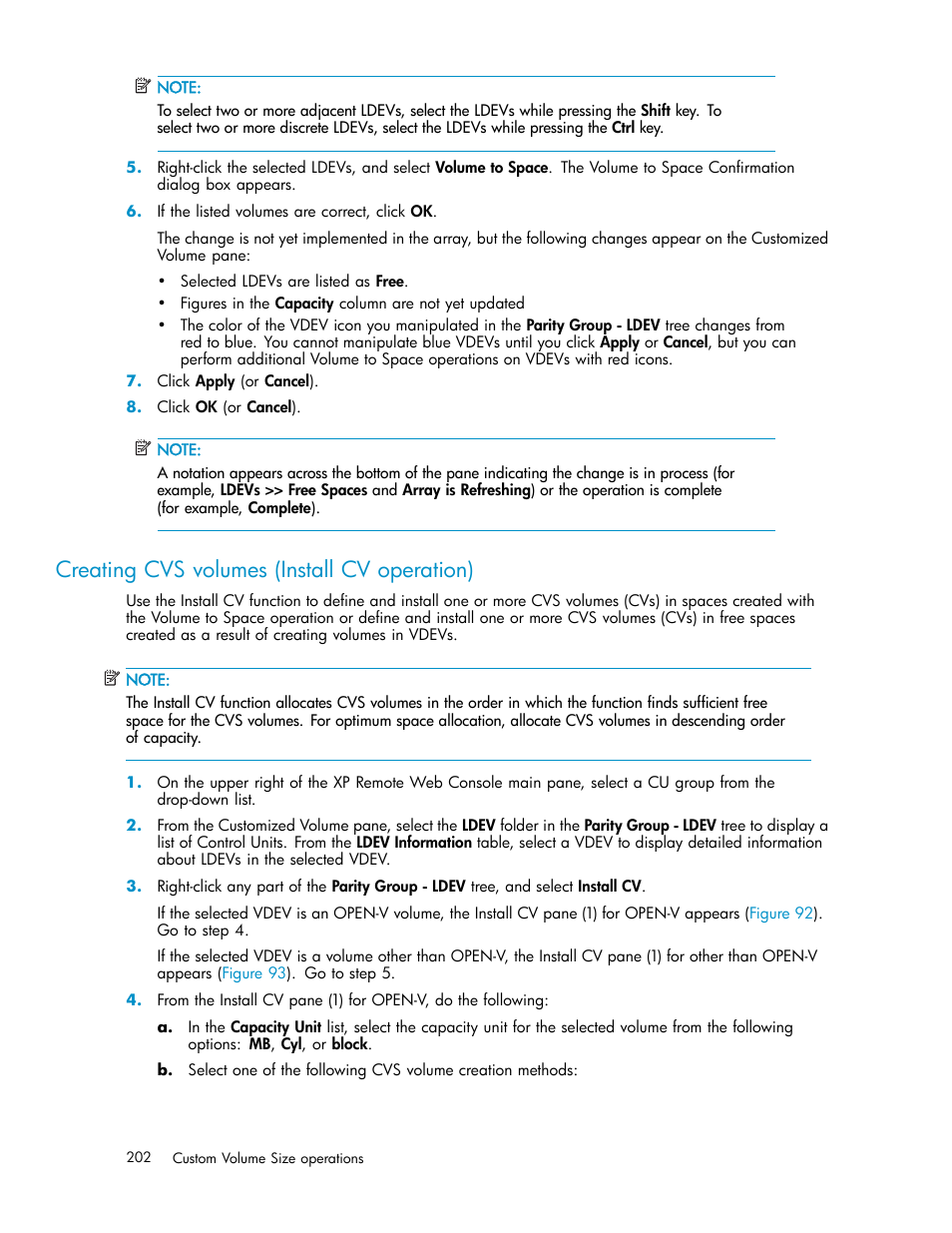 Creating cvs volumes (install cv operation) | HP StorageWorks XP10000 Disk Array User Manual | Page 202 / 220