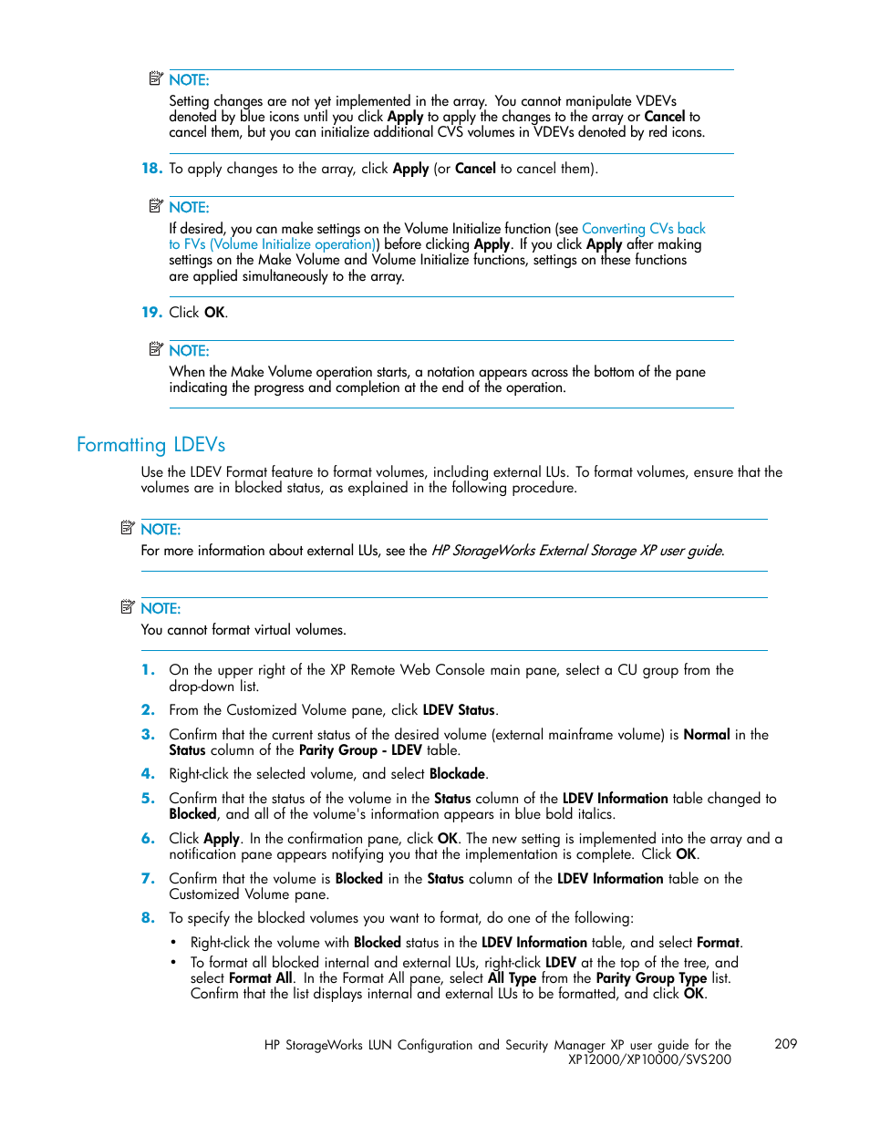 Formatting ldevs | HP StorageWorks XP10000 Disk Array User Manual | Page 209 / 220