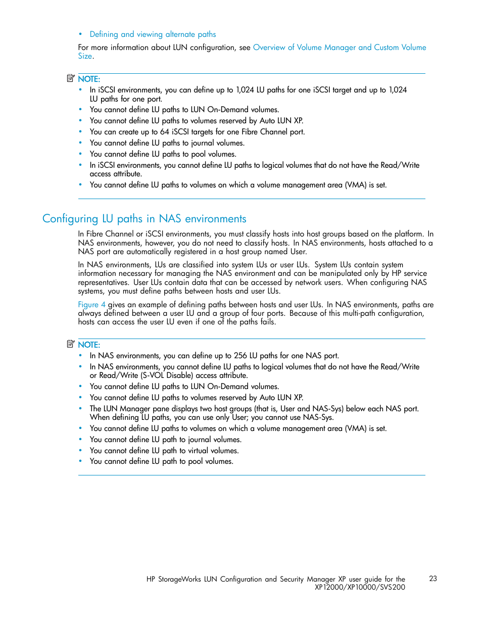 Configuring lu paths in nas environments | HP StorageWorks XP10000 Disk Array User Manual | Page 23 / 220