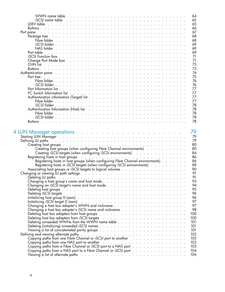 4 lun manager operations | HP StorageWorks XP10000 Disk Array User Manual | Page 4 / 220