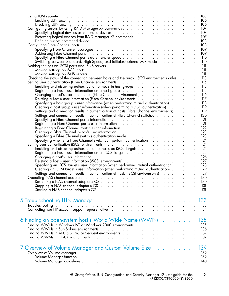 5 troubleshooting lun manager | HP StorageWorks XP10000 Disk Array User Manual | Page 5 / 220