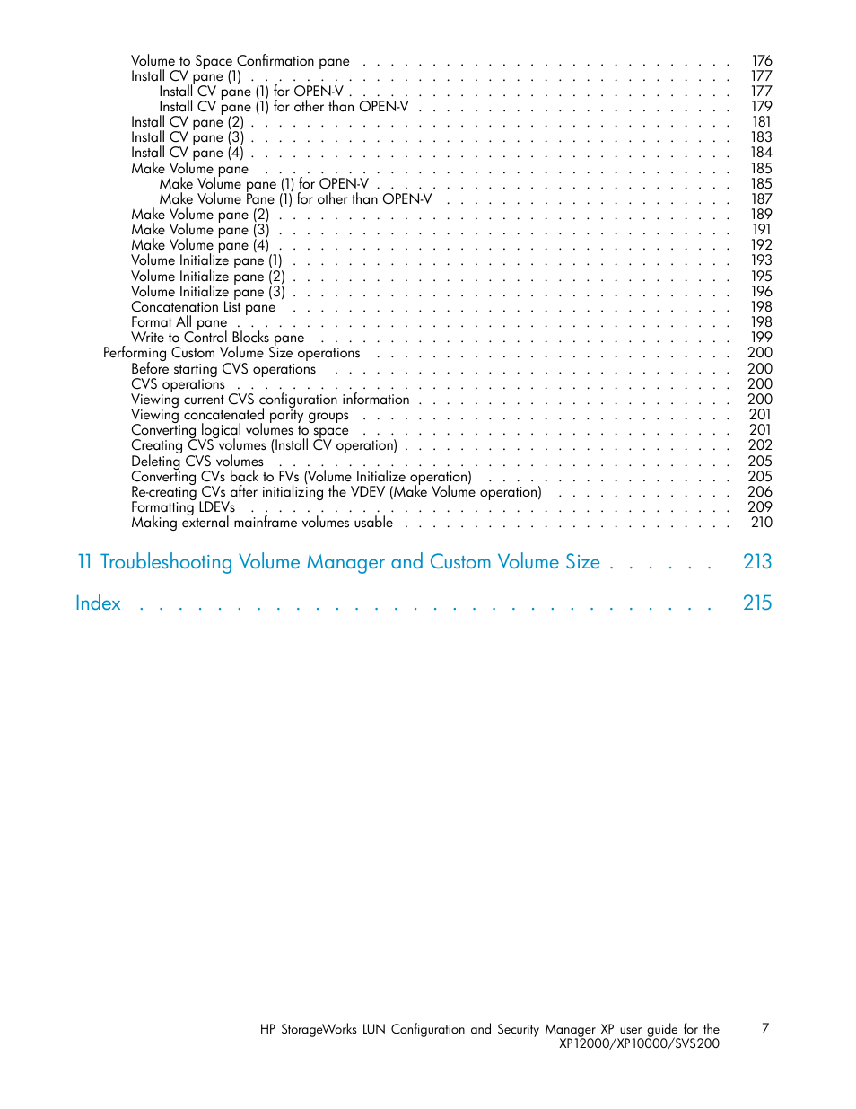 Index | HP StorageWorks XP10000 Disk Array User Manual | Page 7 / 220