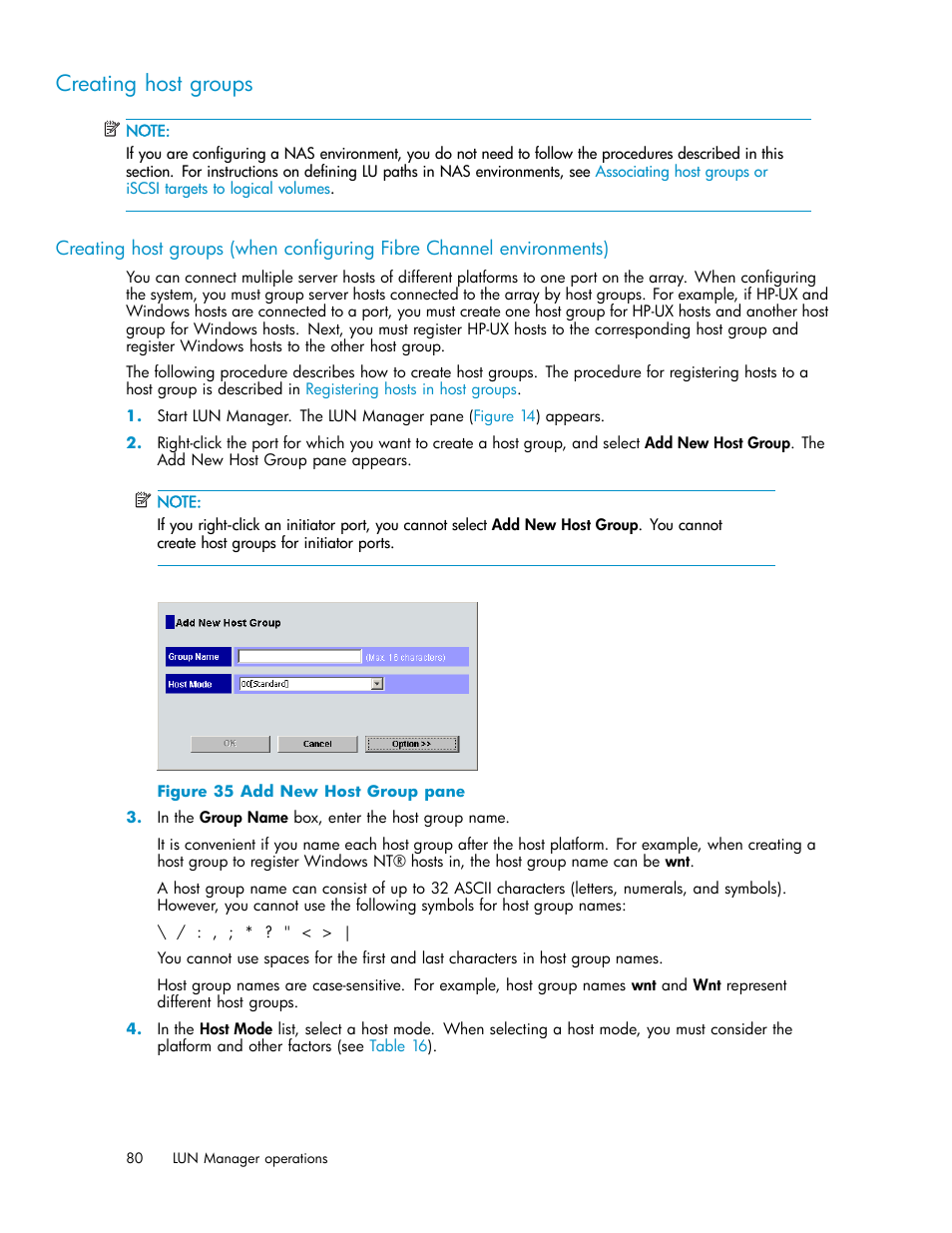 Creating host groups, Add new host group pane | HP StorageWorks XP10000 Disk Array User Manual | Page 80 / 220