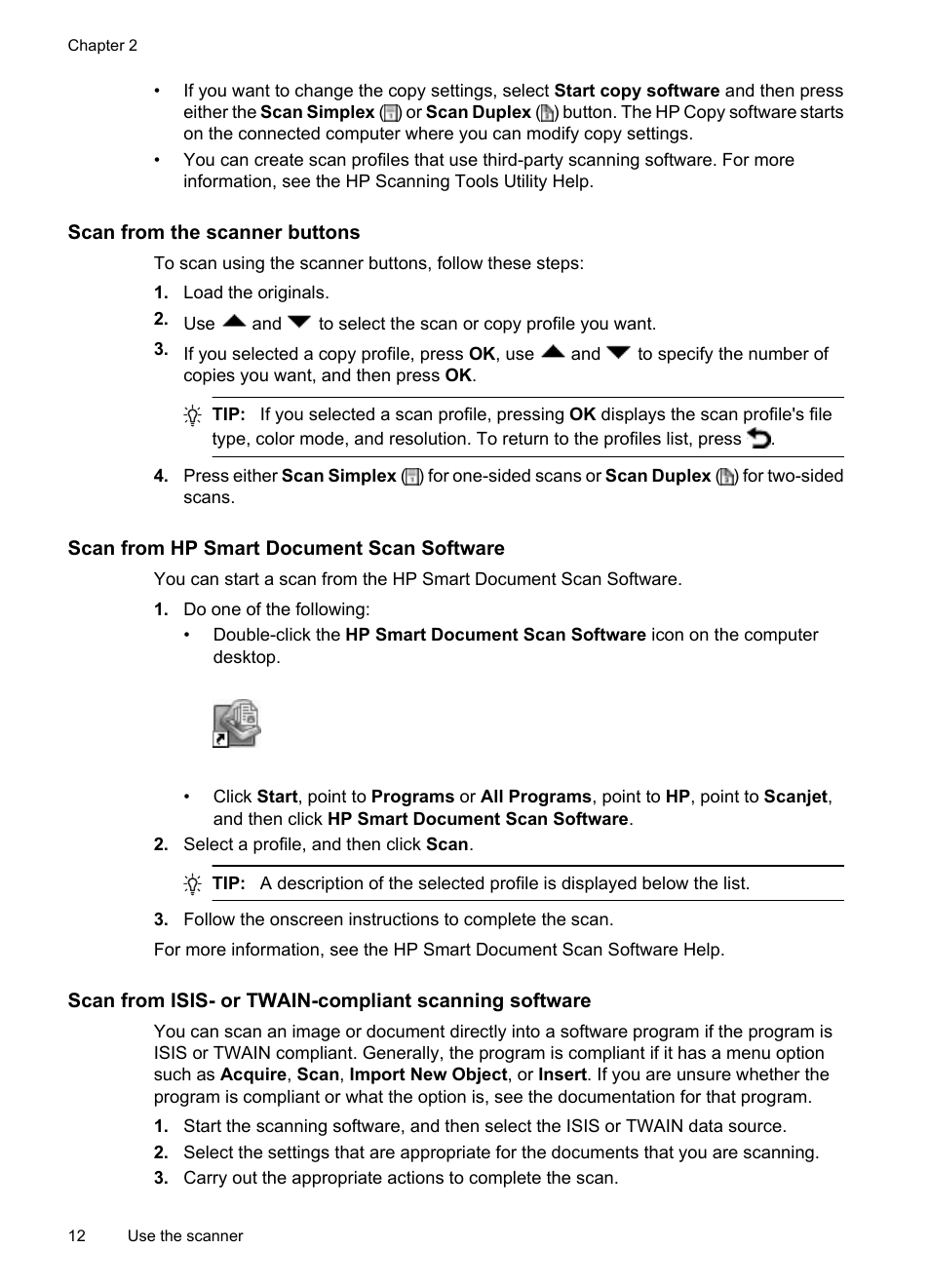 Scan from the scanner buttons, Scan from hp smart document scan software | HP Scanjet 7000 Sheet-feed Scanner User Manual | Page 14 / 45