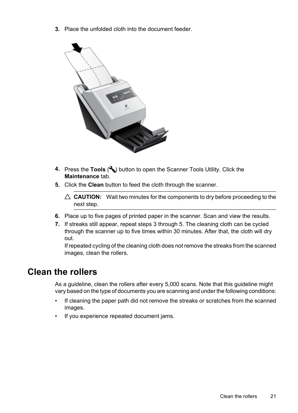 Clean the rollers | HP Scanjet 7000 Sheet-feed Scanner User Manual | Page 23 / 45