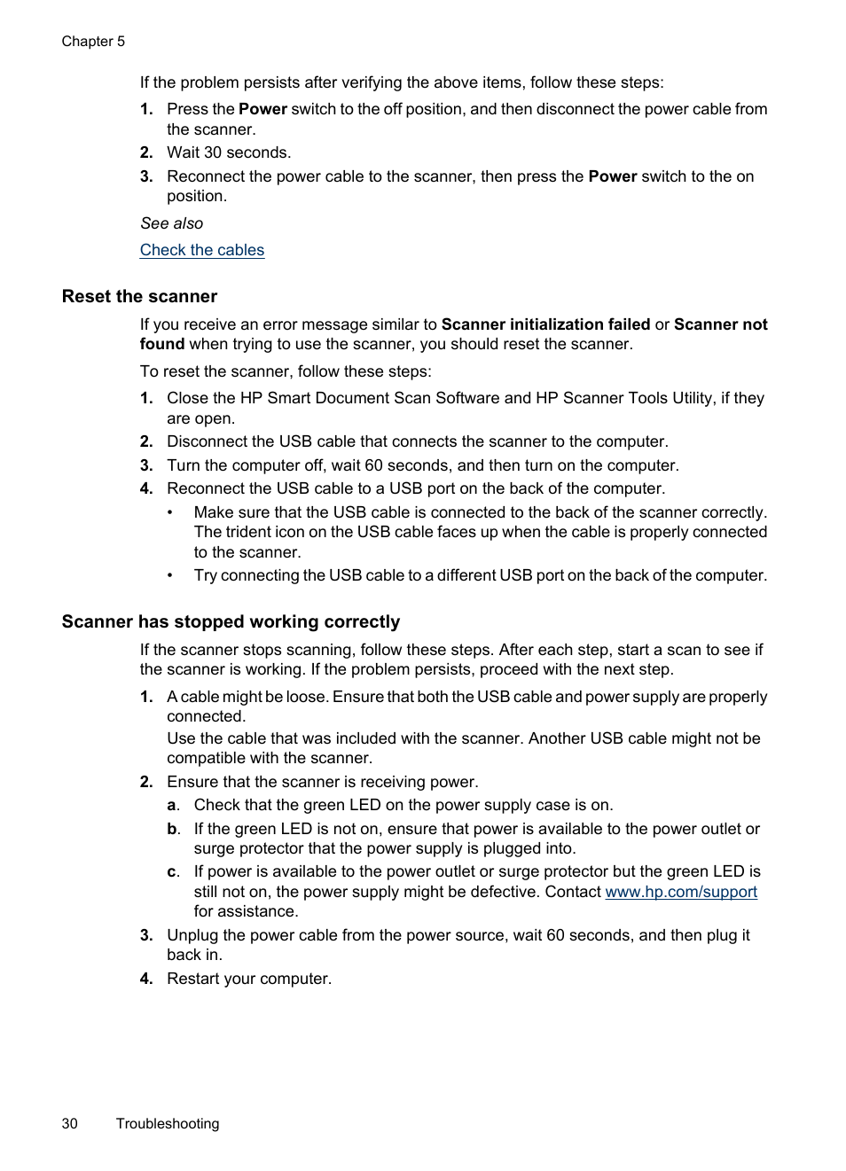 Reset the scanner, Scanner has stopped working correctly | HP Scanjet 7000 Sheet-feed Scanner User Manual | Page 32 / 45