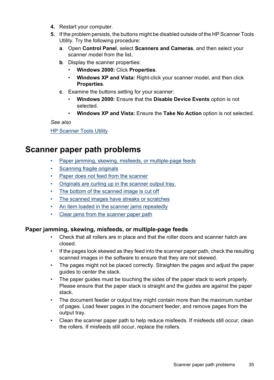 Scanner paper path problems | HP Scanjet 7000 Sheet-feed Scanner User Manual | Page 37 / 45