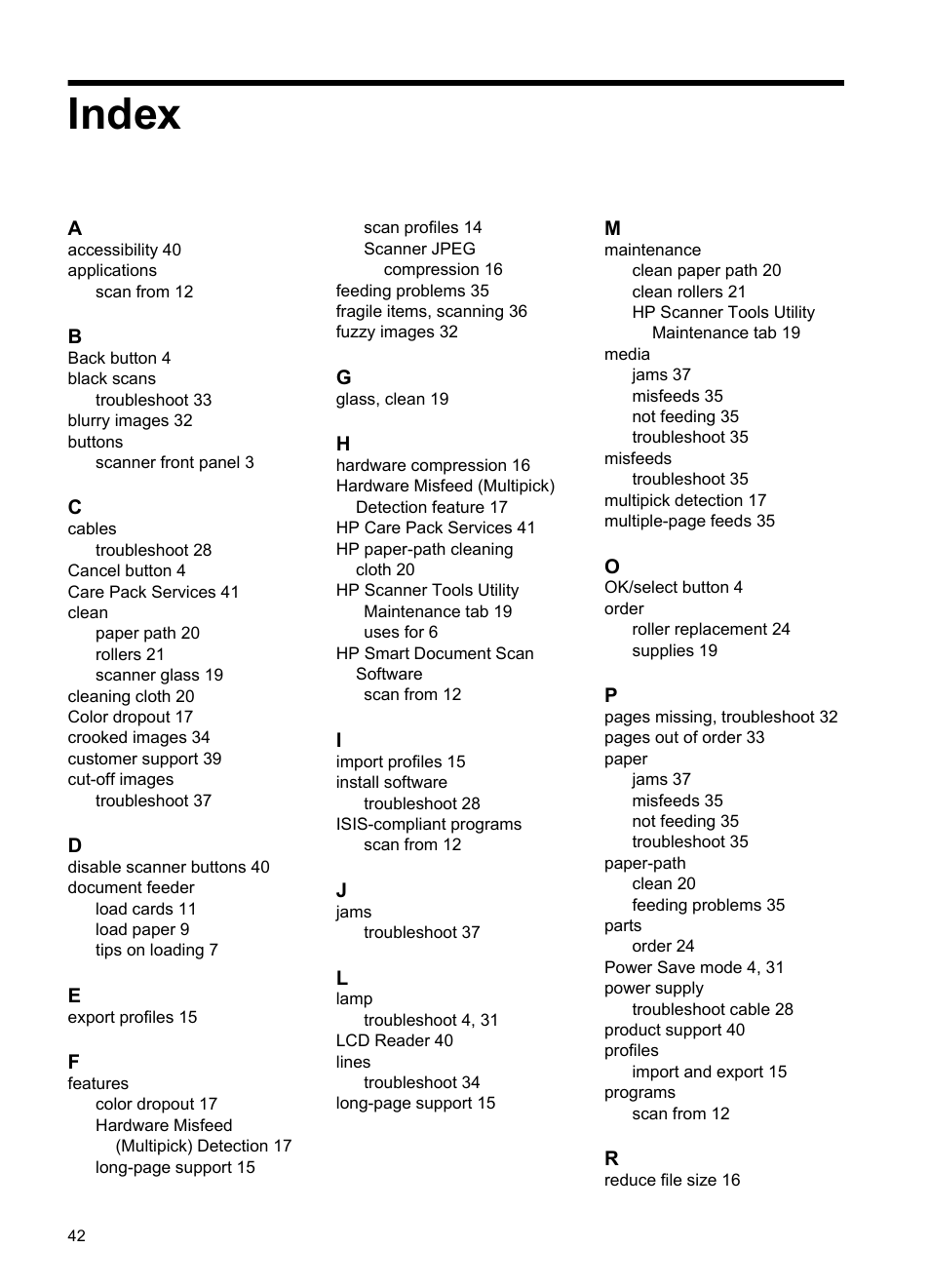 Index | HP Scanjet 7000 Sheet-feed Scanner User Manual | Page 44 / 45