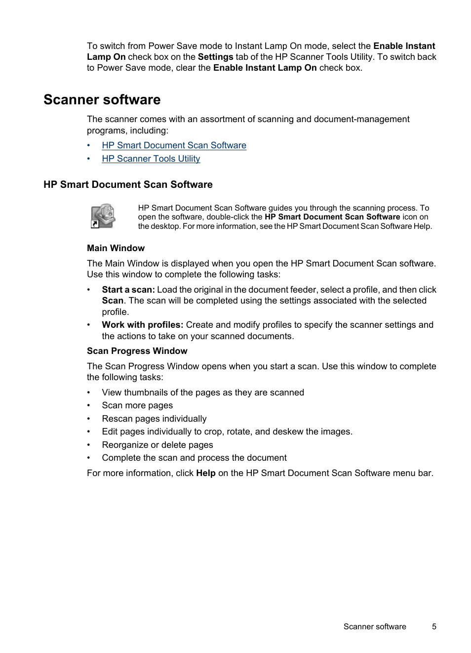 Scanner software, Hp smart document scan software | HP Scanjet 7000 Sheet-feed Scanner User Manual | Page 7 / 45