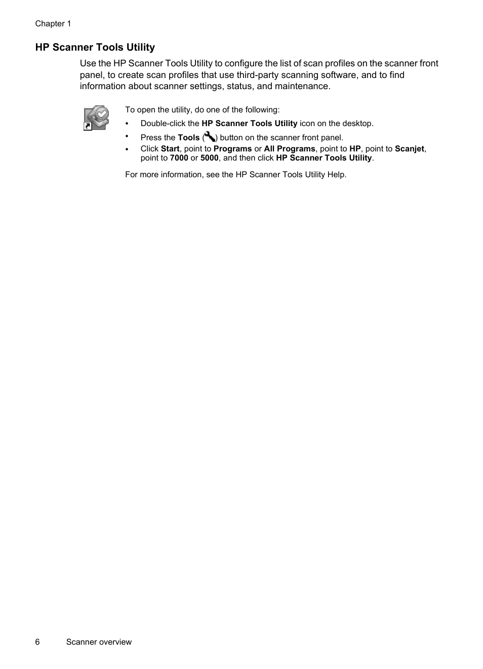 Hp scanner tools utility | HP Scanjet 7000 Sheet-feed Scanner User Manual | Page 8 / 45