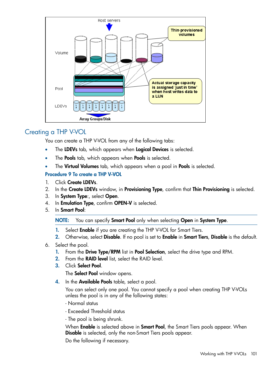 Creating a thp v-vol | HP XP P9500 Storage User Manual | Page 101 / 367