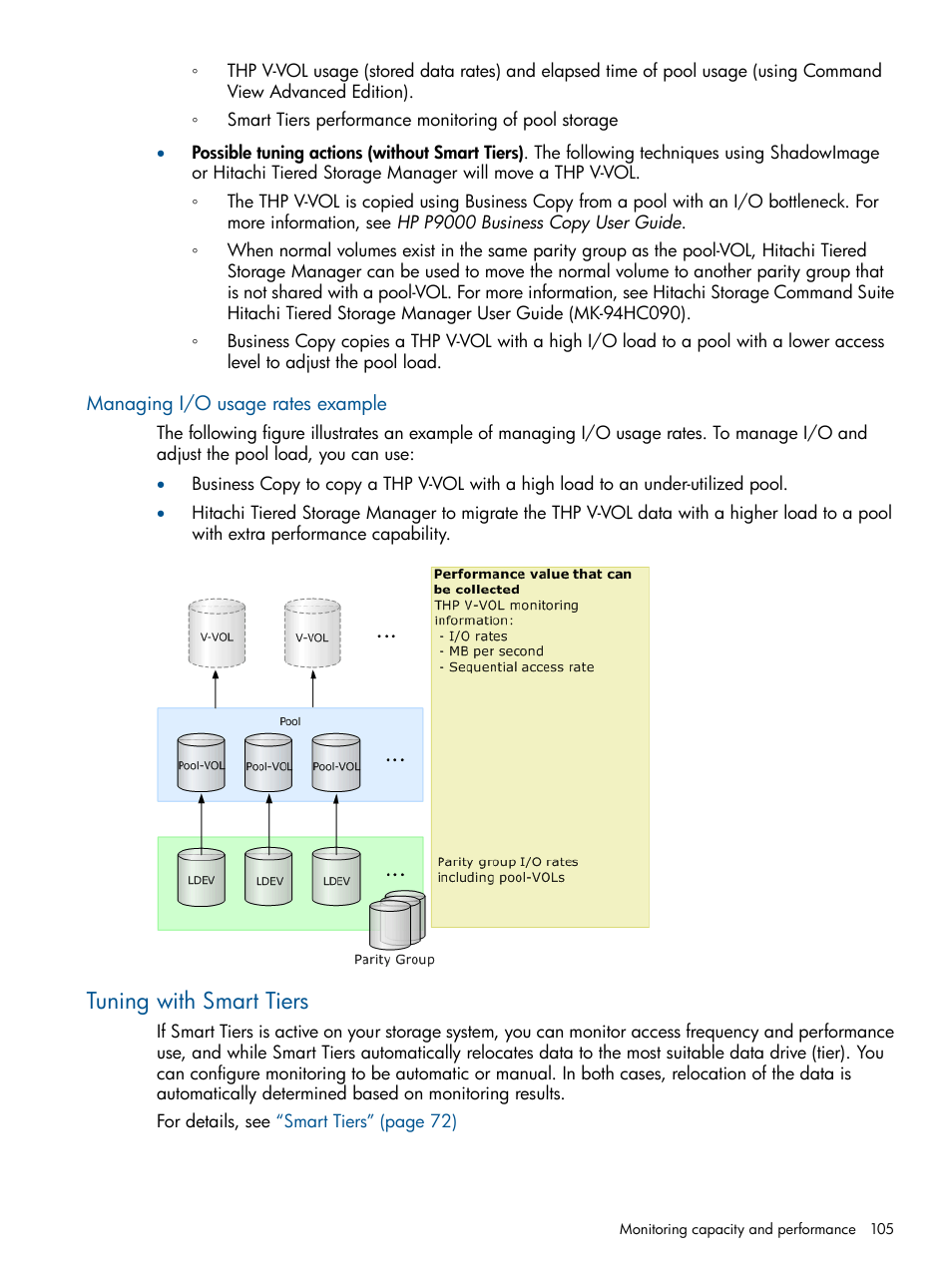 Managing i/o usage rates example, Tuning with smart tiers | HP XP P9500 Storage User Manual | Page 105 / 367