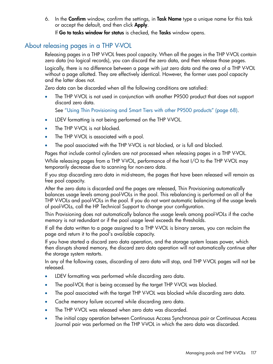 About releasing pages in a thp v-vol | HP XP P9500 Storage User Manual | Page 117 / 367