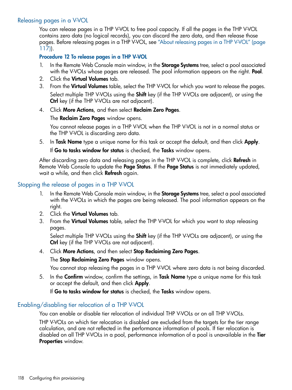 Enabling/disabling tier relocation of a thp v-vol | HP XP P9500 Storage User Manual | Page 118 / 367