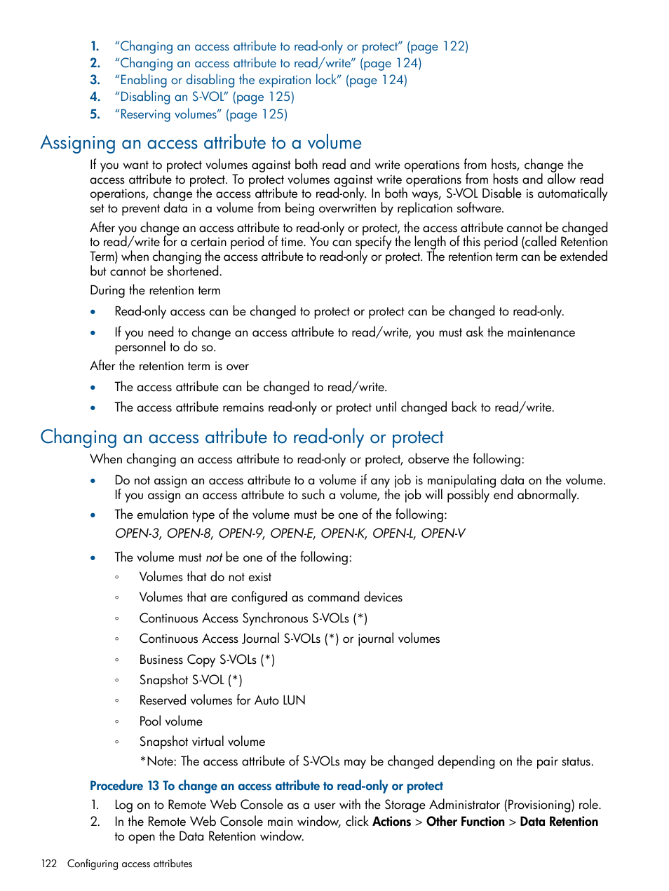 Assigning an access attribute to a volume | HP XP P9500 Storage User Manual | Page 122 / 367