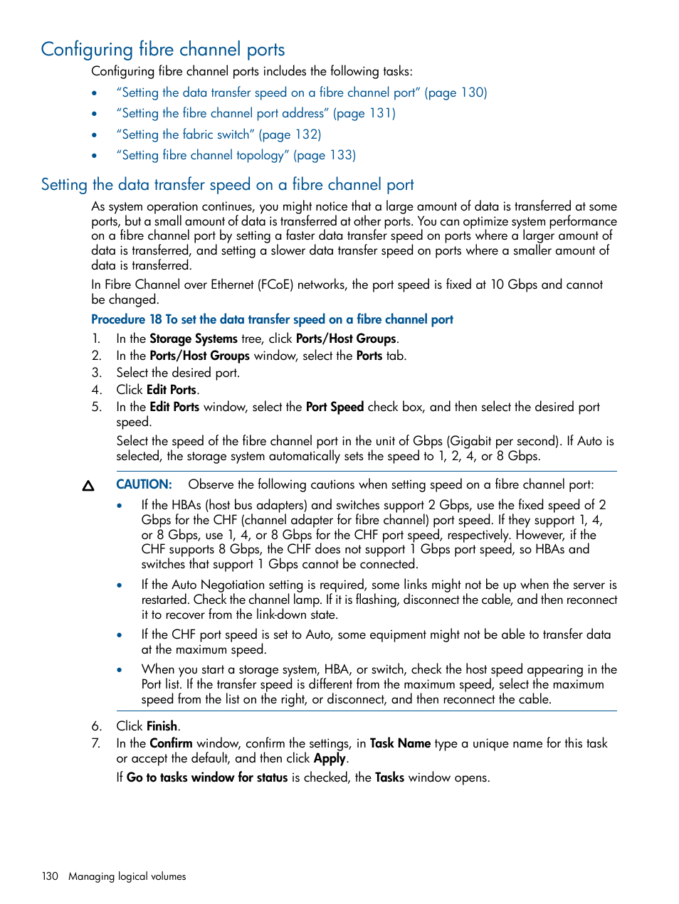 Configuring fibre channel ports | HP XP P9500 Storage User Manual | Page 130 / 367