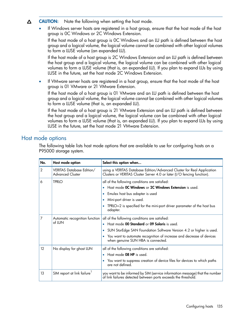 Host mode options | HP XP P9500 Storage User Manual | Page 135 / 367