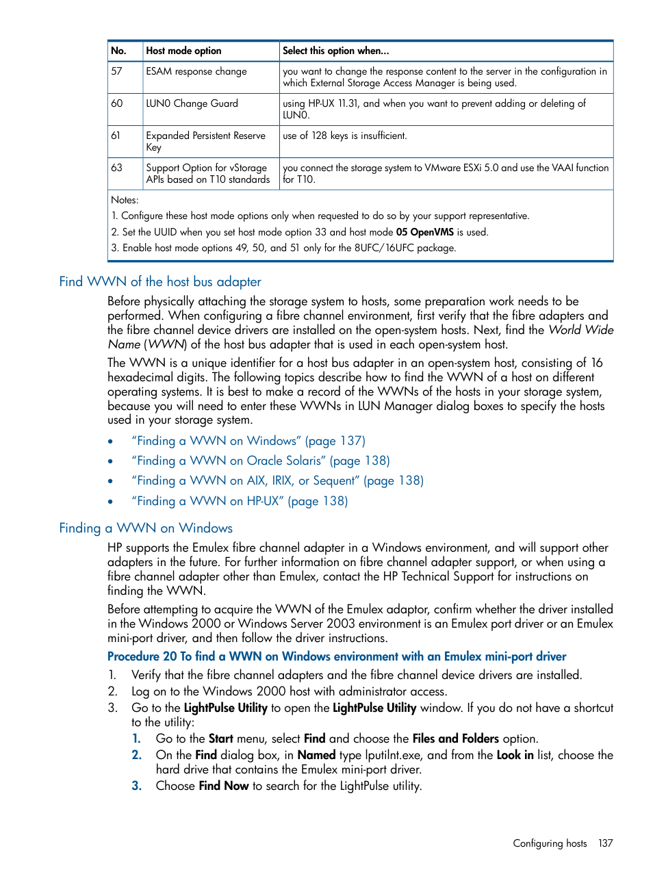 Find wwn of the host bus adapter, Finding a wwn on windows | HP XP P9500 Storage User Manual | Page 137 / 367