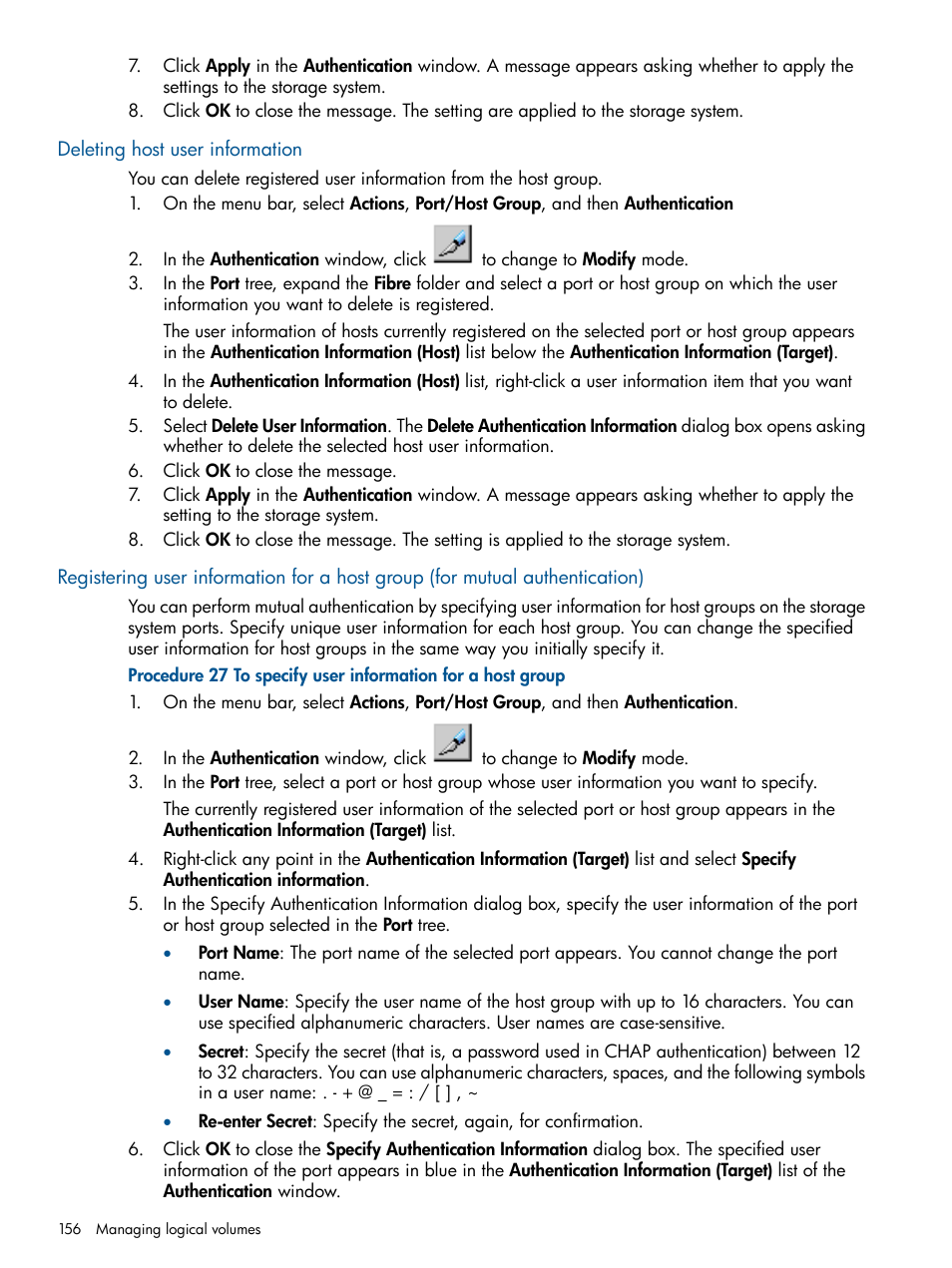 Deleting host user information | HP XP P9500 Storage User Manual | Page 156 / 367