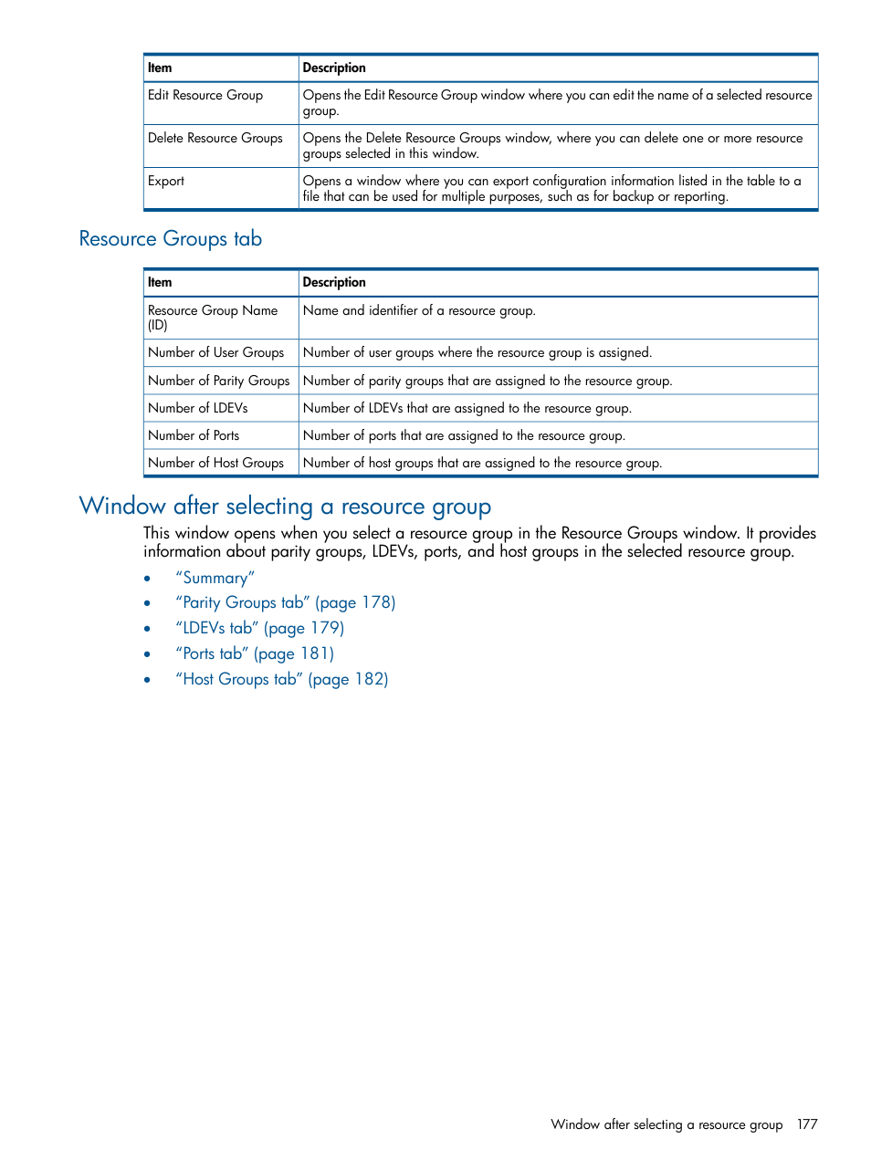 Resource groups tab, Window after selecting a resource group | HP XP P9500 Storage User Manual | Page 177 / 367