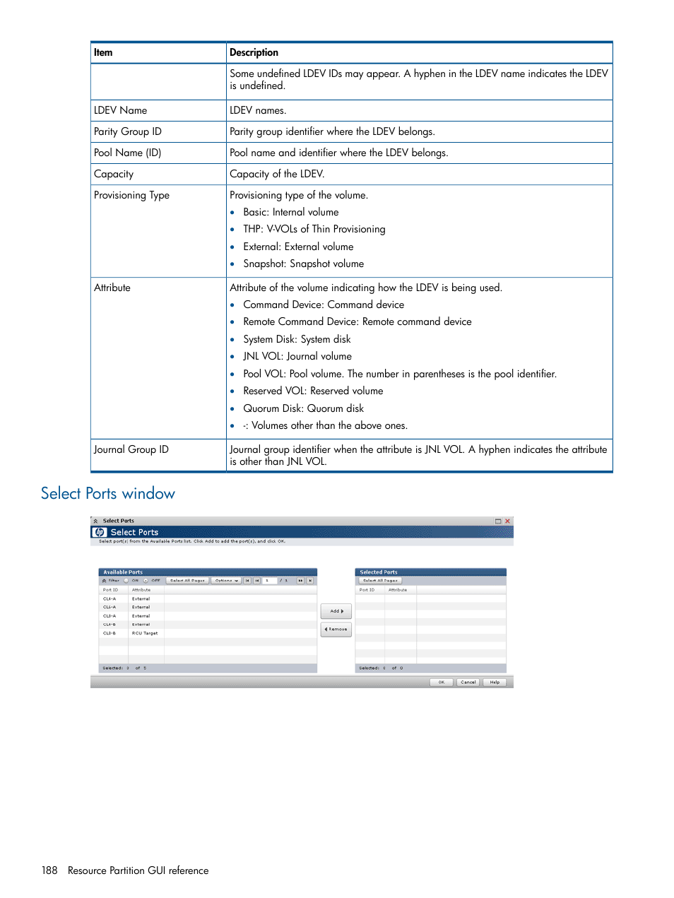 Select ports window | HP XP P9500 Storage User Manual | Page 188 / 367