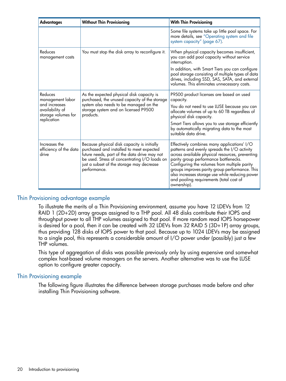 Thin provisioning advantage example, Thin provisioning example | HP XP P9500 Storage User Manual | Page 20 / 367