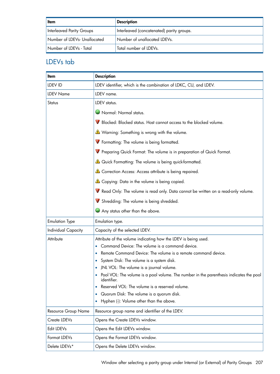 Ldevs tab | HP XP P9500 Storage User Manual | Page 207 / 367