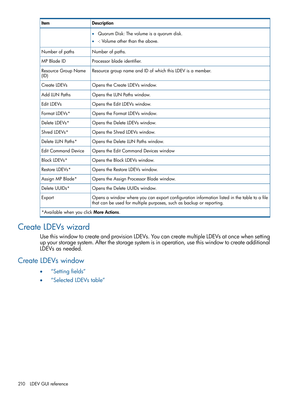 Create ldevs wizard, Create ldevs window | HP XP P9500 Storage User Manual | Page 210 / 367