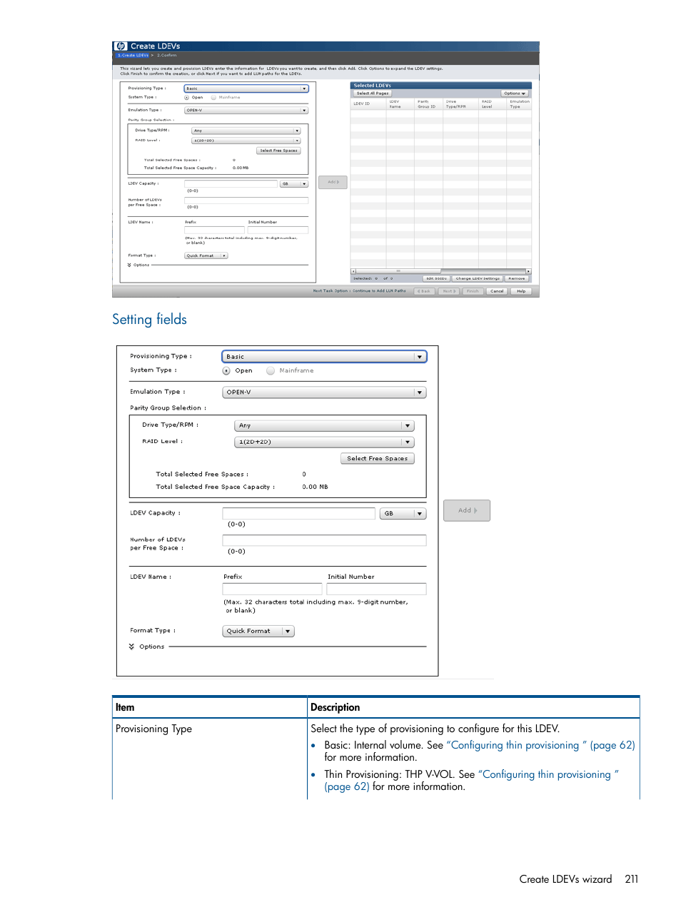 Setting fields | HP XP P9500 Storage User Manual | Page 211 / 367