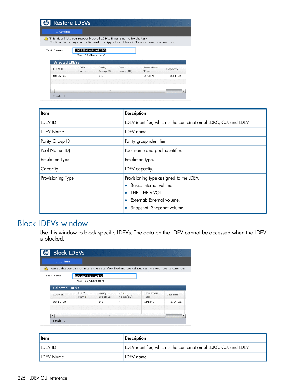 Block ldevs window | HP XP P9500 Storage User Manual | Page 226 / 367