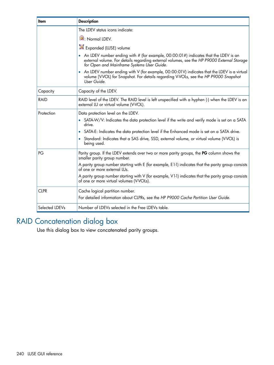 Raid concatenation dialog box | HP XP P9500 Storage User Manual | Page 240 / 367