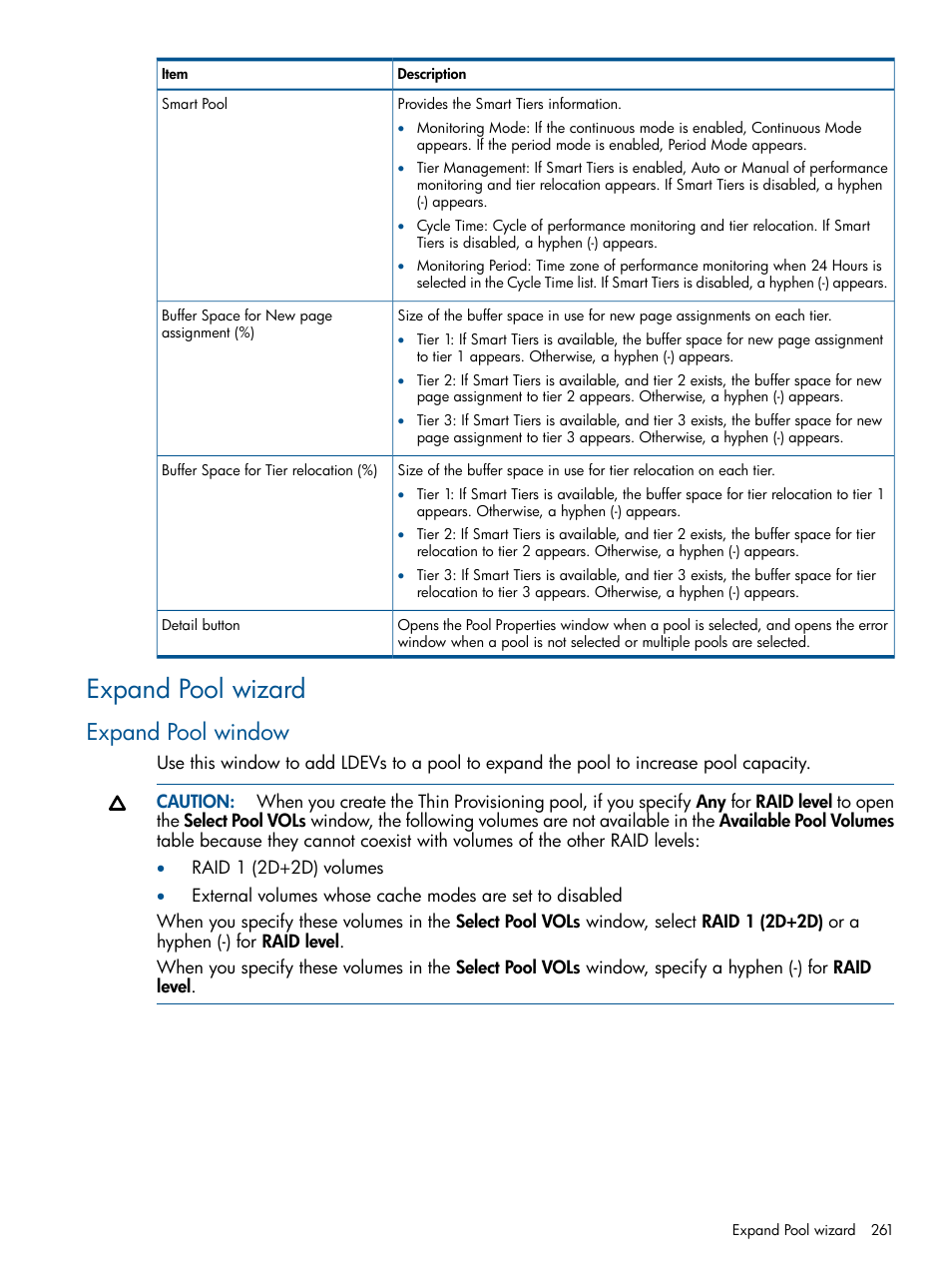 Expand pool wizard, Expand pool window | HP XP P9500 Storage User Manual | Page 261 / 367