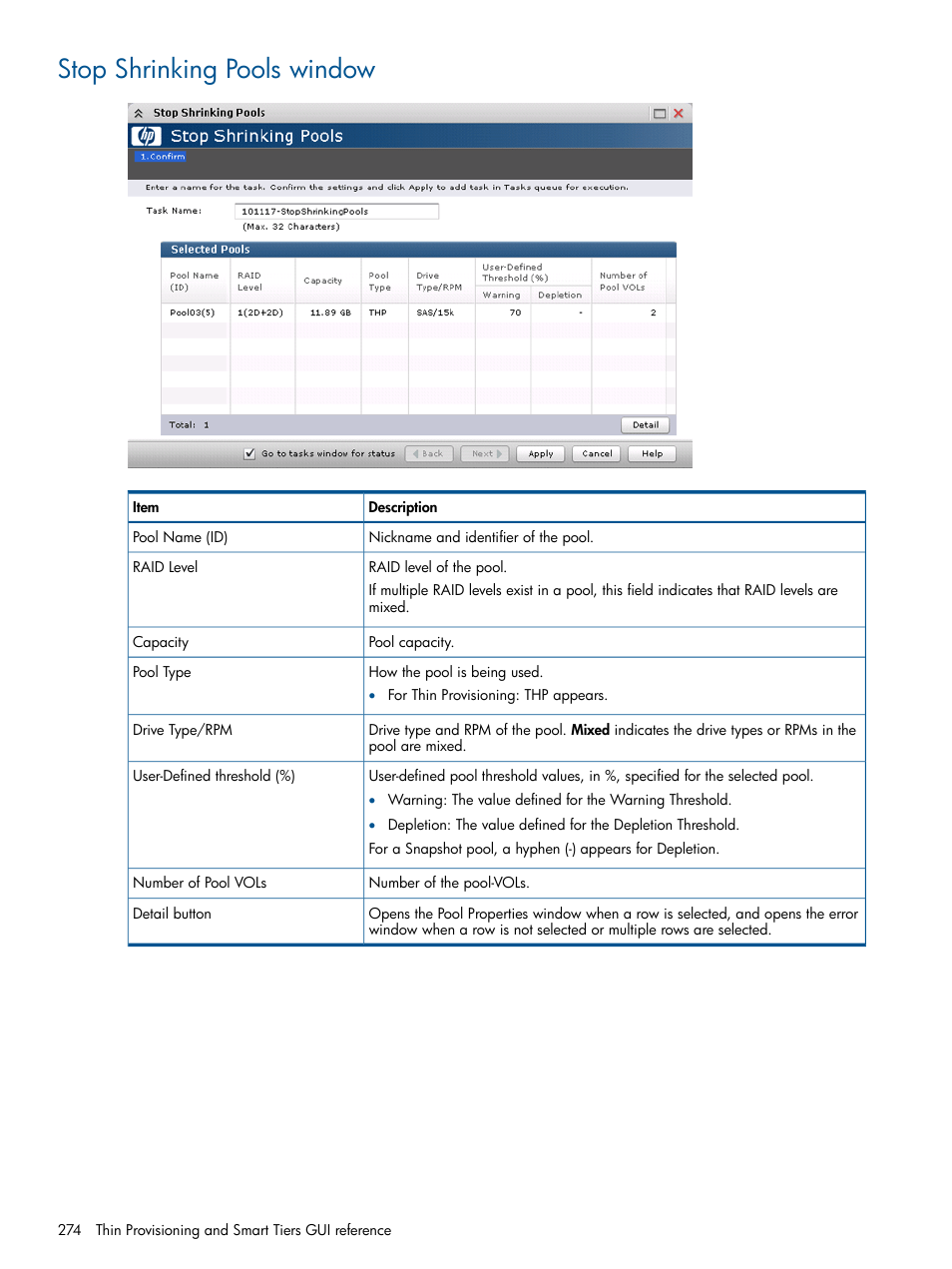 Stop shrinking pools window | HP XP P9500 Storage User Manual | Page 274 / 367