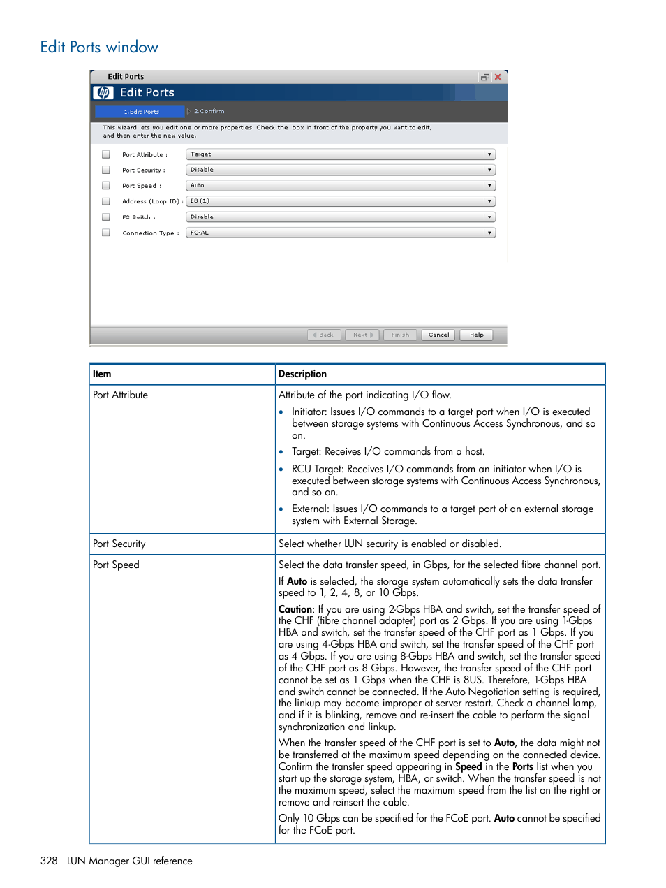 Edit ports window | HP XP P9500 Storage User Manual | Page 328 / 367