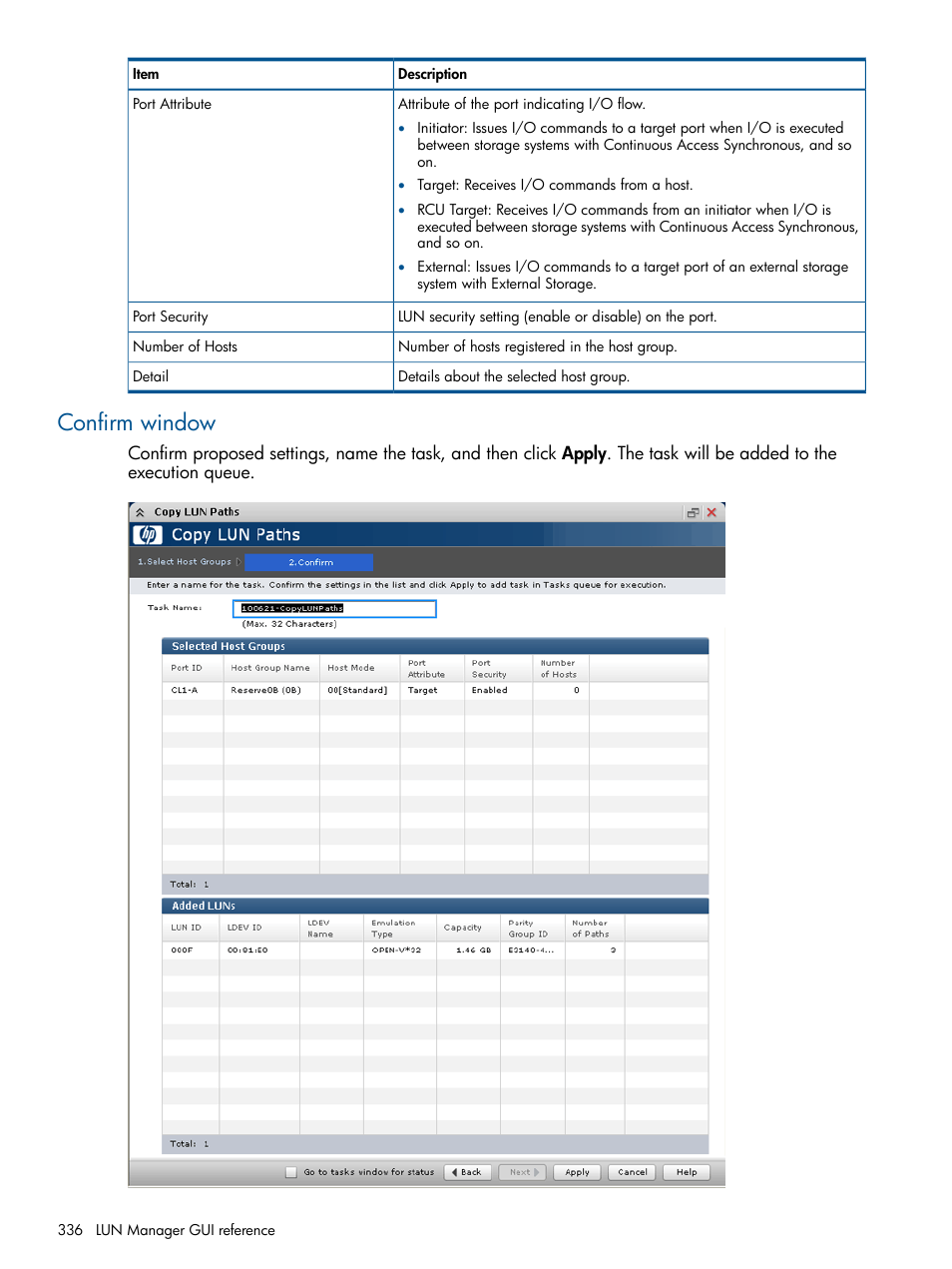 Confirm window | HP XP P9500 Storage User Manual | Page 336 / 367