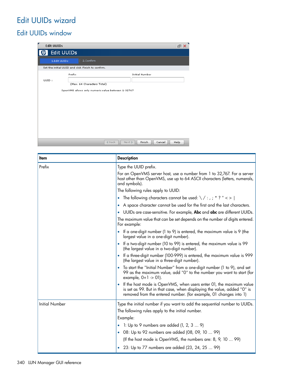 Edit uuids wizard, Edit uuids window | HP XP P9500 Storage User Manual | Page 340 / 367