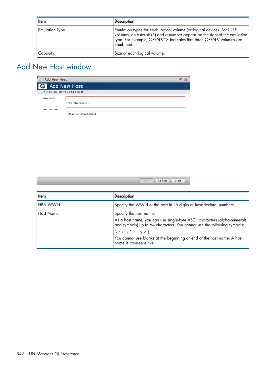 Add new host window | HP XP P9500 Storage User Manual | Page 342 / 367