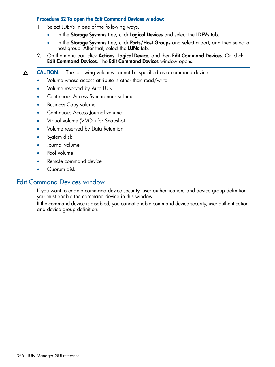 Edit command devices window | HP XP P9500 Storage User Manual | Page 356 / 367