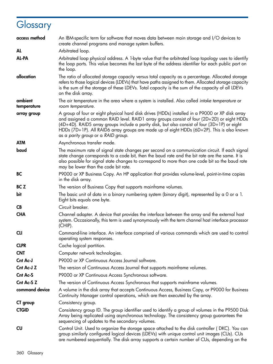 Glossary | HP XP P9500 Storage User Manual | Page 360 / 367