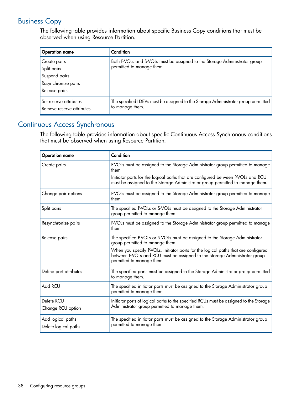 Business copy, Continuous access synchronous, Business copy continuous access synchronous | HP XP P9500 Storage User Manual | Page 38 / 367