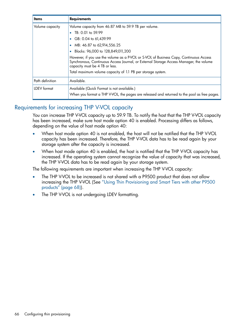 Requirements for increasing thp v-vol capacity | HP XP P9500 Storage User Manual | Page 66 / 367